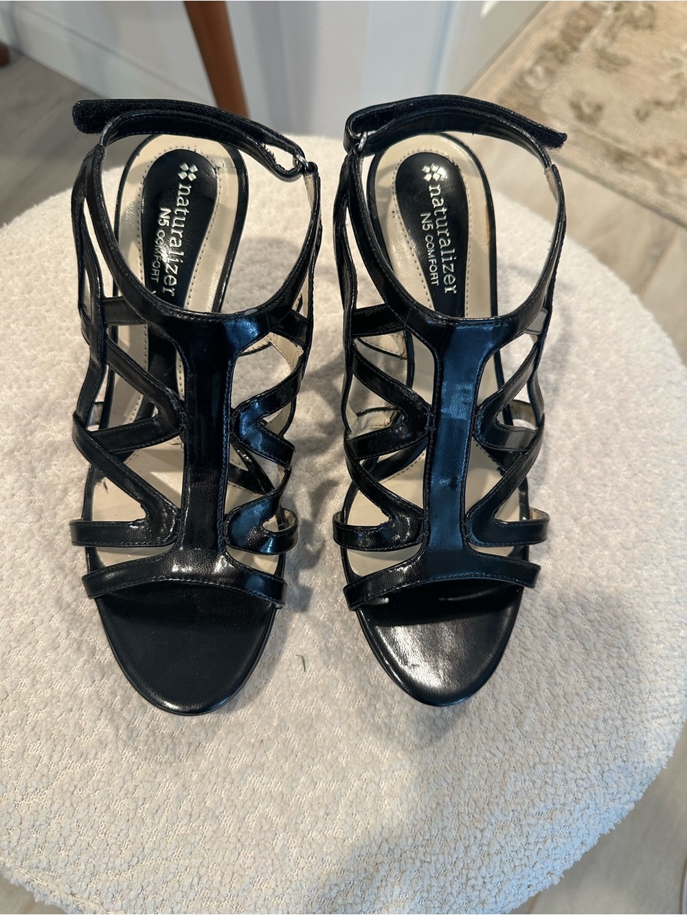 Naturalizer Patent Black Strappy Heeled Sandals